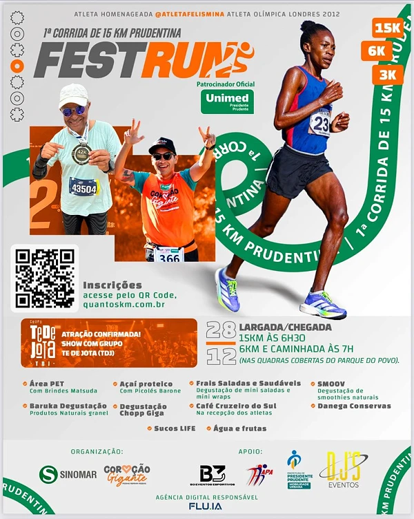 Com patrocínio da Unimed Prudente, FEST RUN realiza a 1ª corrida de 15 km Prudentina